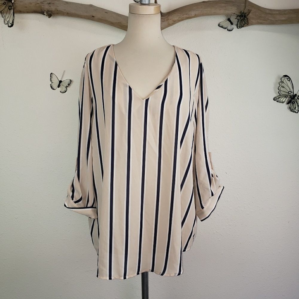 Perch blush and navy striped tunic top